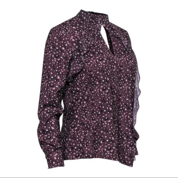 PARKER Burgundy Leopard Print Ruffled Long Sleeve Blouse Sz Small - Picture 1 of 13